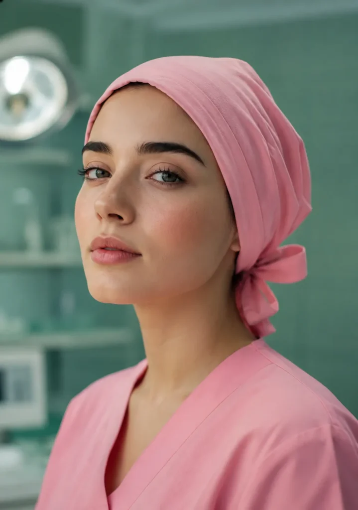 عکس دختر با لباس اتاق عمل برای جراحی بینی